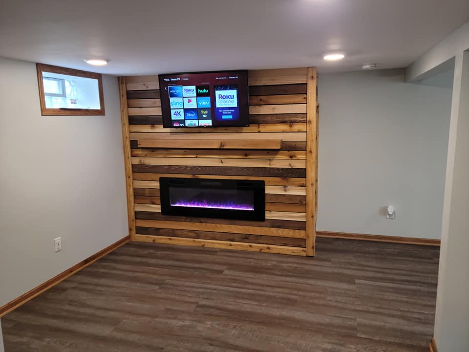 Custom media wall with fireplace