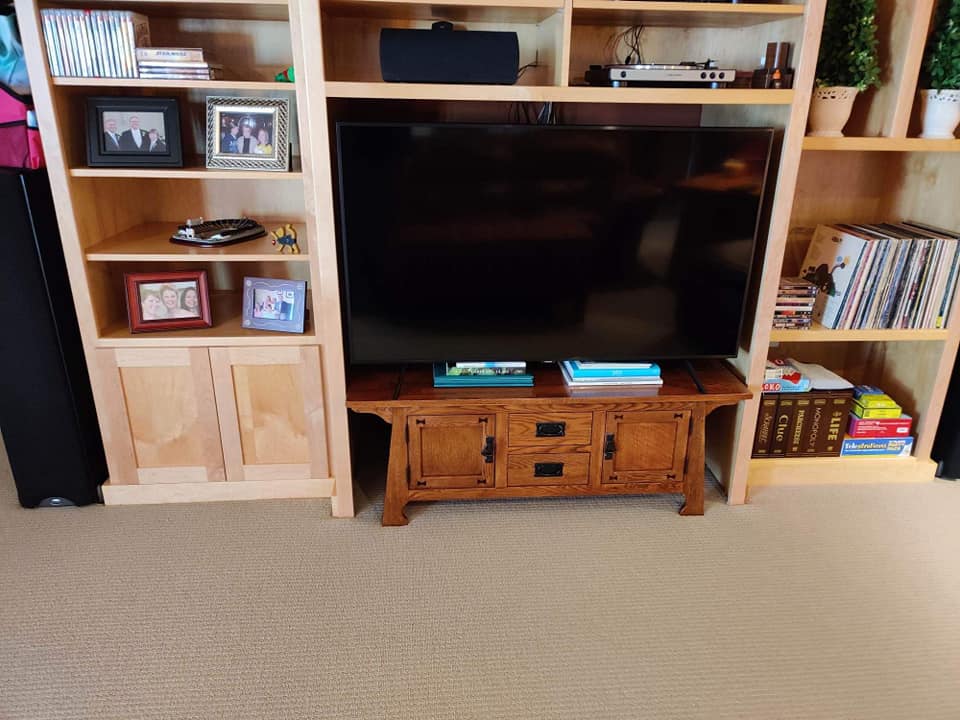 Entertainment center before custom built-in work