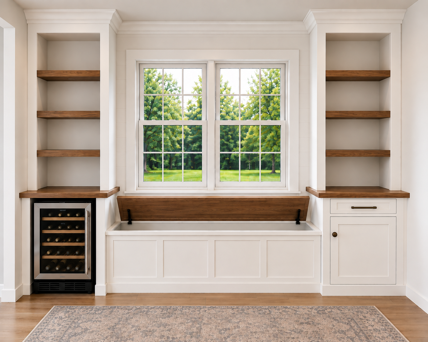 Design concept for window built-ins and a storage bench