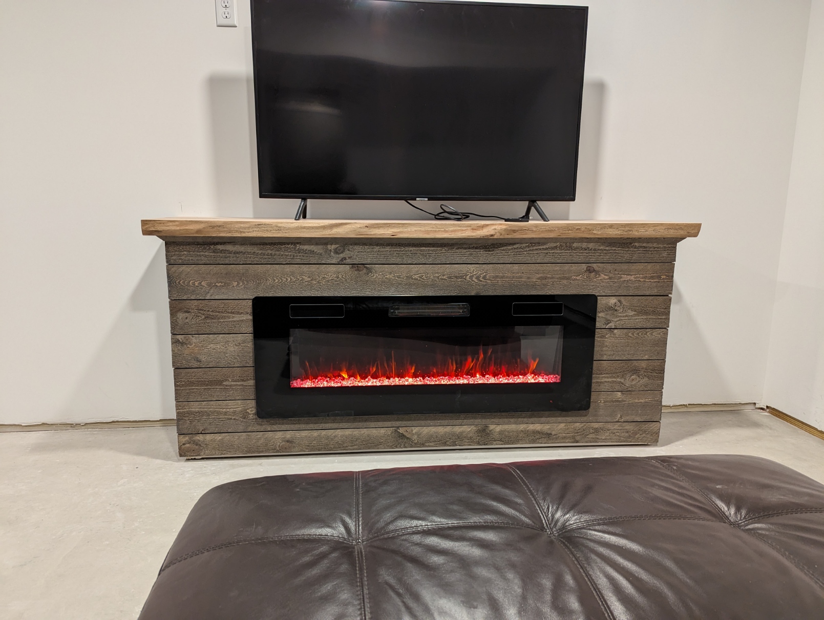 Custom wood electric fireplace console front view